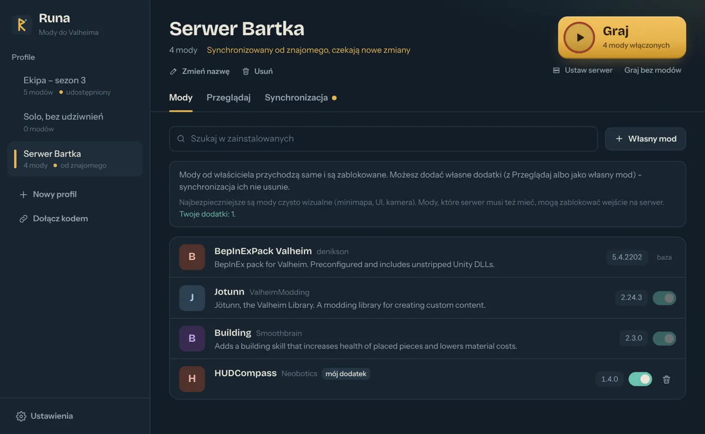 Profil od znajomego z zablokowanymi modami właściciela i własnym dodatkiem gracza